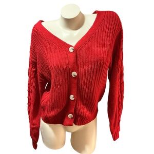 Jessica Simpson Sweater RED Button-Front Cardigan V-Neck Sweater Size L